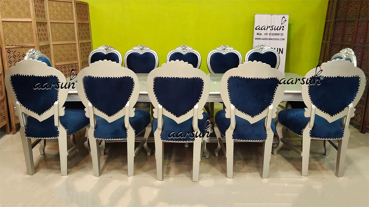 12 Seater Silver Painted Dining Set view 3