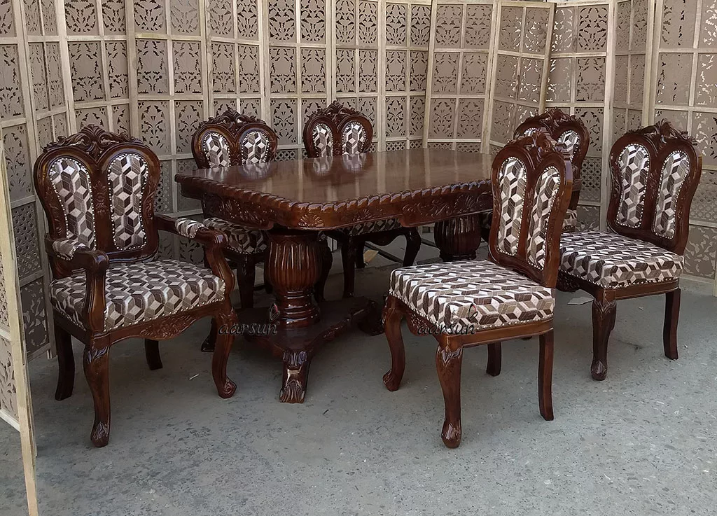6 सीटर सॉलिड वुड डाइनिंग सेट डार्क फिनिश