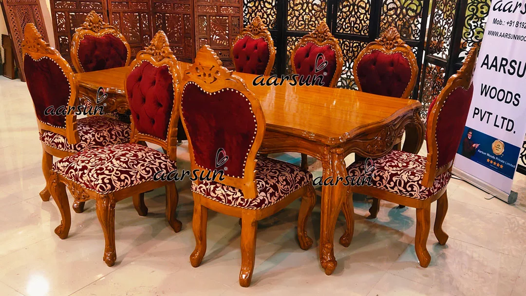 8 Seater Dining Glossy Teak Wood Finish view 3