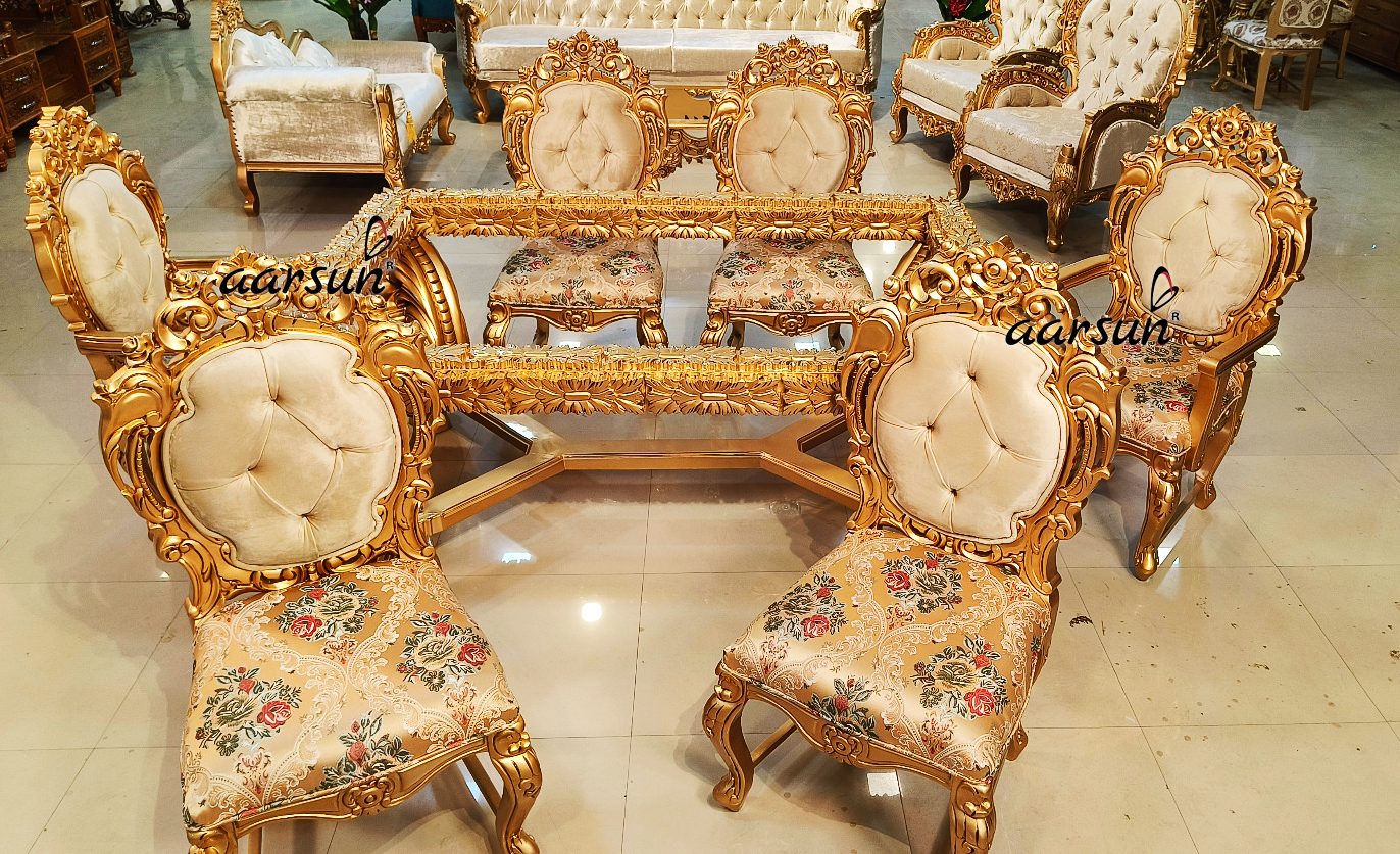 6-Seater Dining Set in Antique Gold Finish view 4