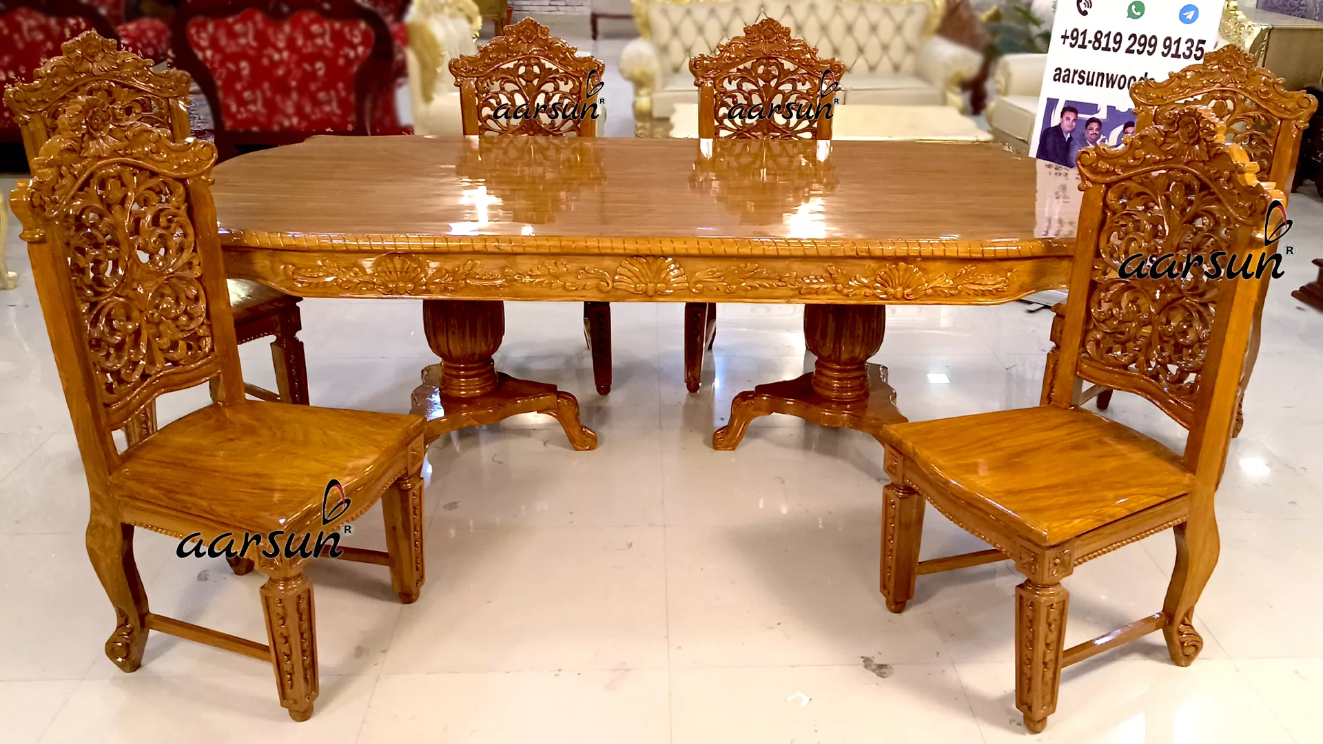 Classic Wooden Dining Table Set view 3