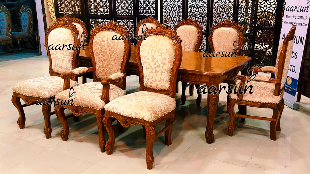 8 Seater Elegant Dining Set in Glossy Teak Finish view 5