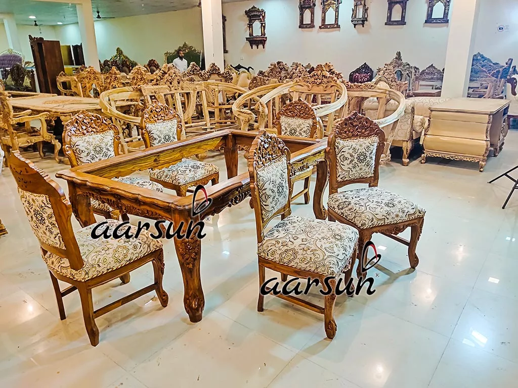 6 Seater Dining Set in Teak Wood Matte Finish view 4
