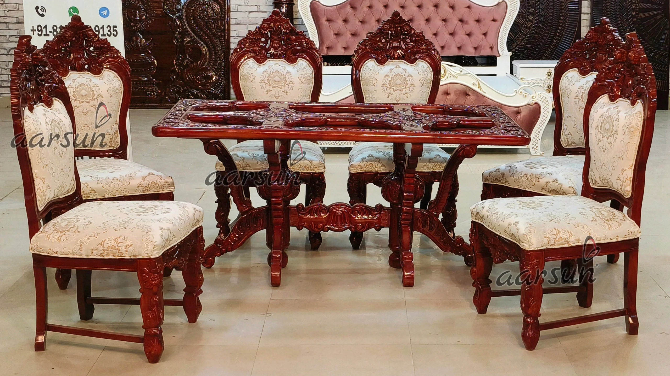 Teakwood Gorgeous and Unique Wooden Dining Table Set view 3