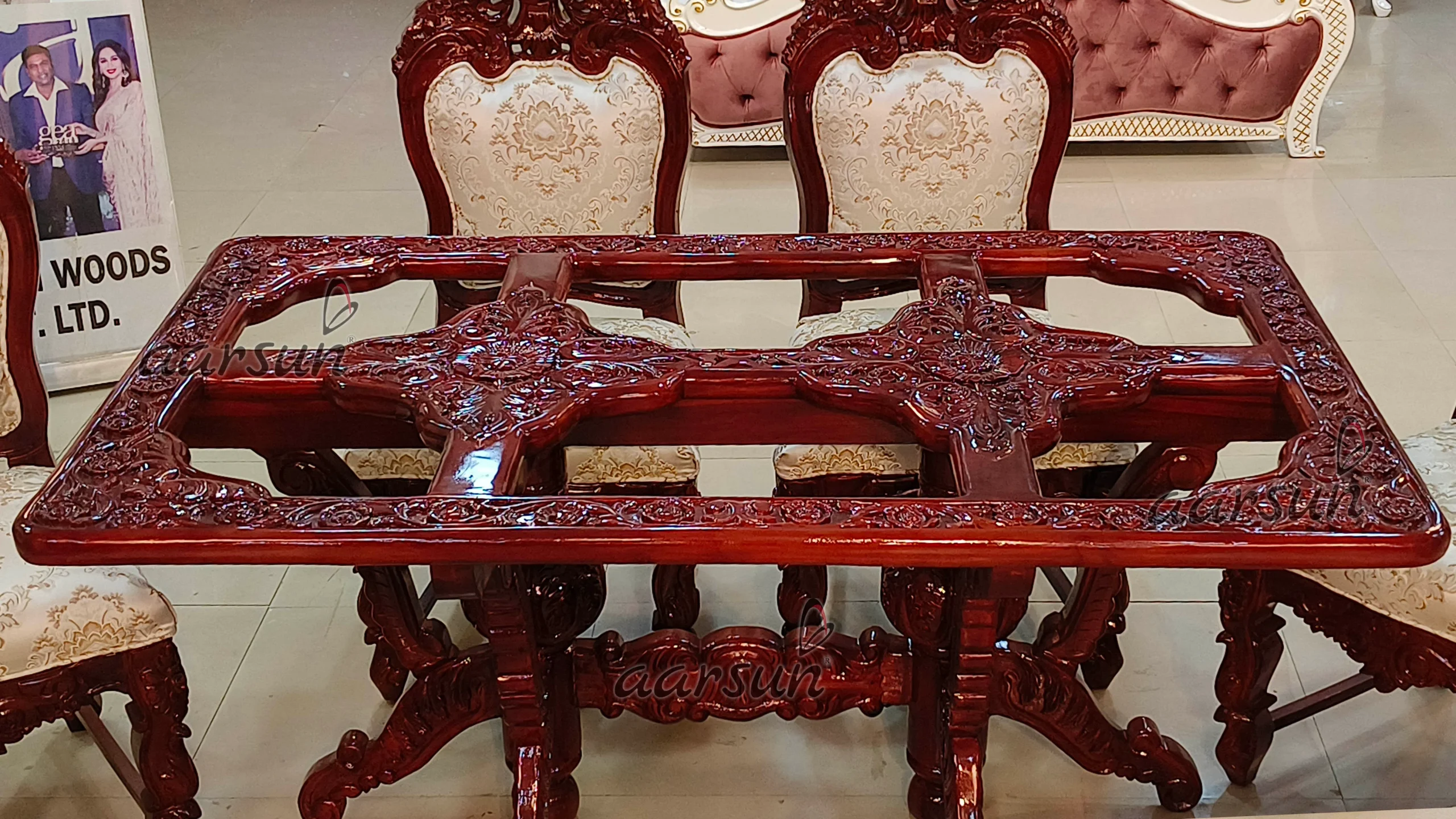 Teakwood Gorgeous and Unique Wooden Dining Table Set view 4