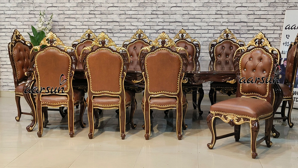 भोजन कक्ष के लिए हाथ से नक्काशीदार भोजन सेट दृश्य 3
