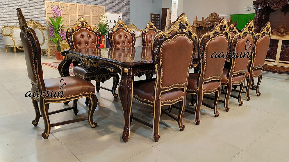 भोजन कक्ष के लिए हाथ से नक्काशीदार भोजन सेट दृश्य 6