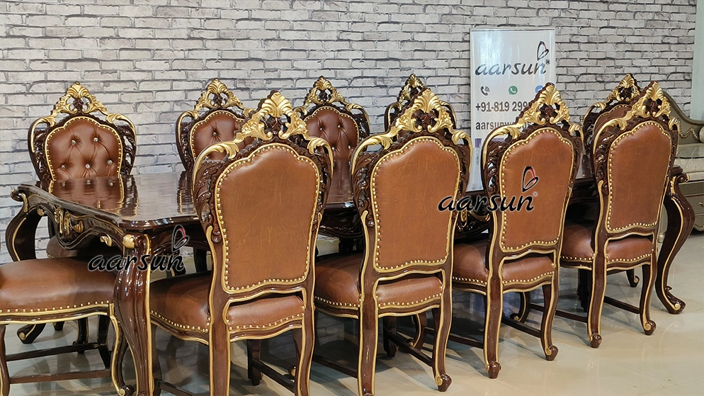भोजन कक्ष के लिए हाथ से नक्काशीदार भोजन सेट दृश्य 8