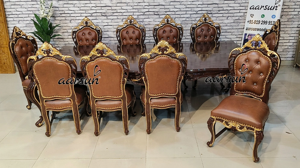 भोजन कक्ष के लिए हाथ से नक्काशीदार भोजन सेट दृश्य 9