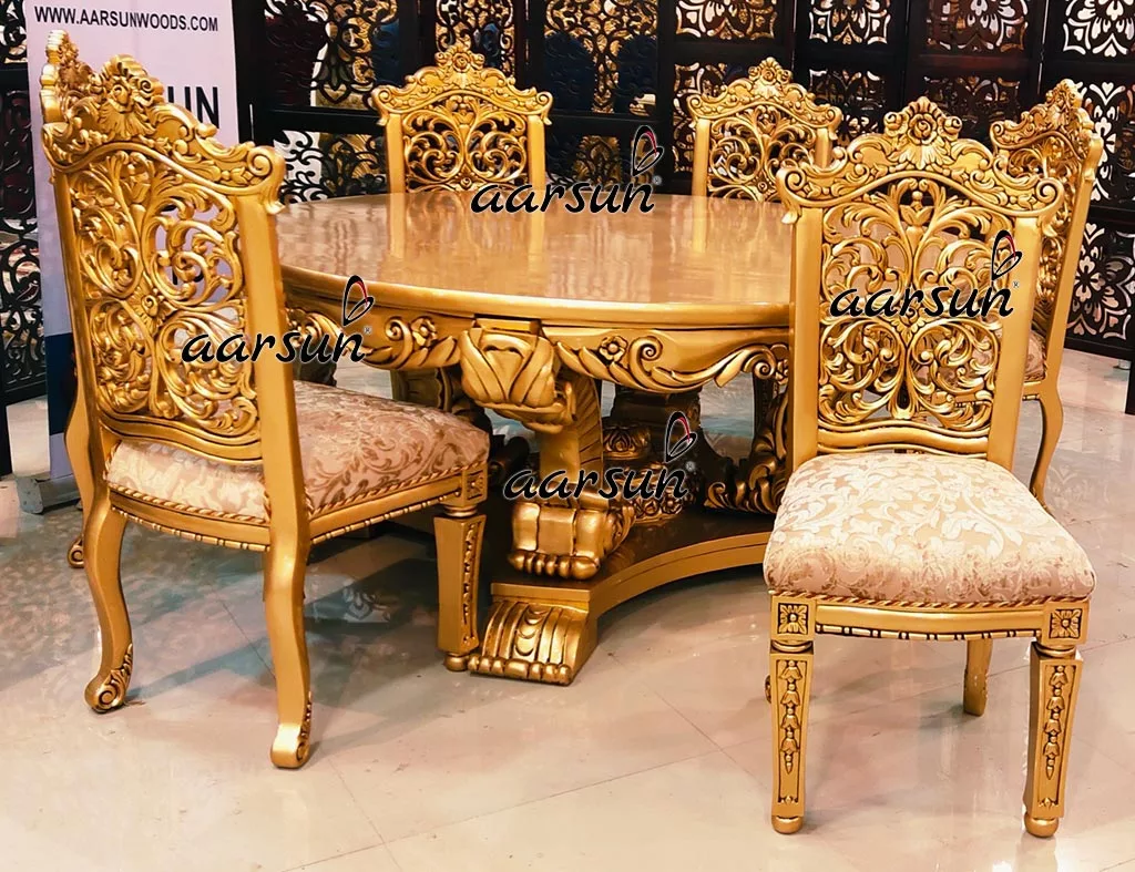 Royal Dining Table & Chairs Set Gold Paint view 4