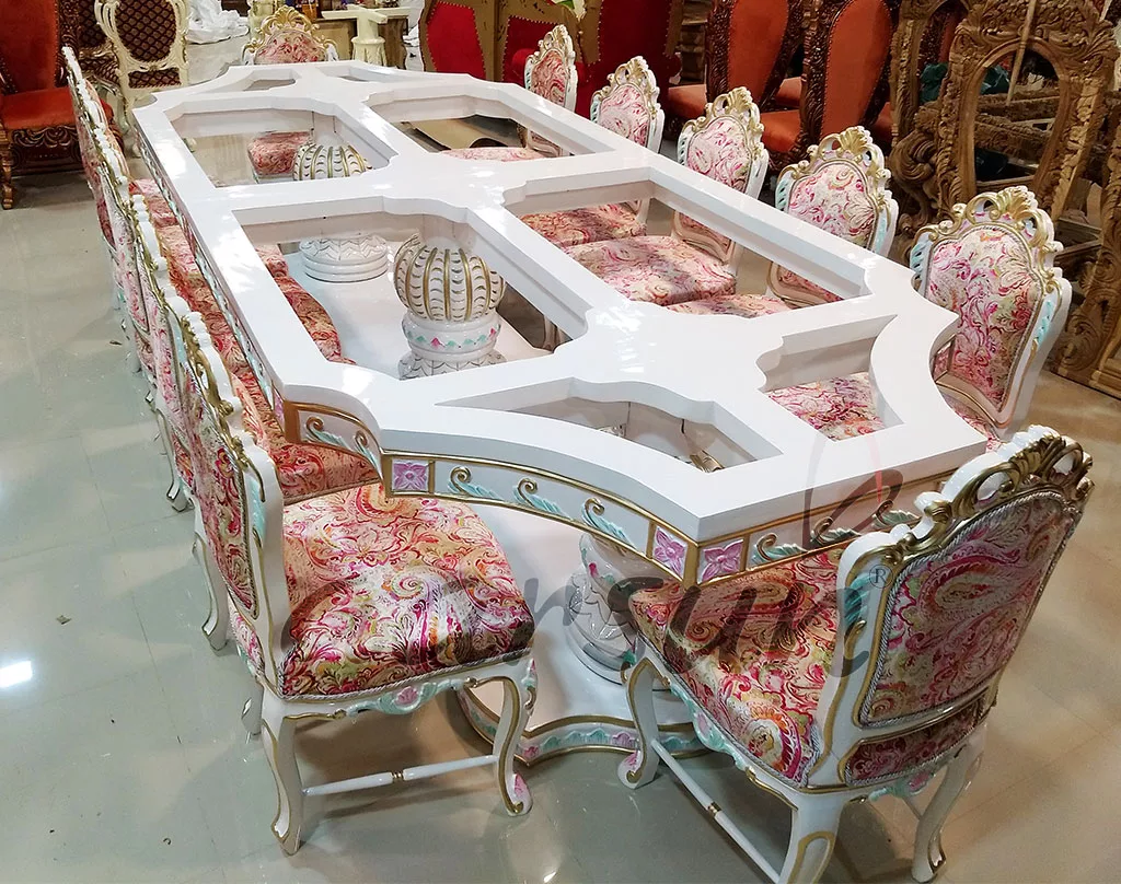 Royal Dining Set -White Polish with Golden Highlights view 3