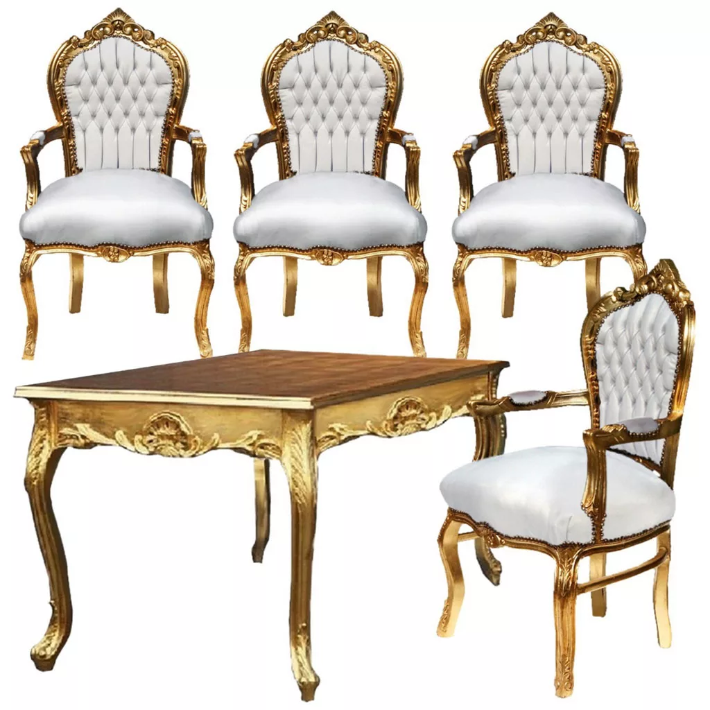 Wooden Six Seater Dining Set- Gold Finish view 4