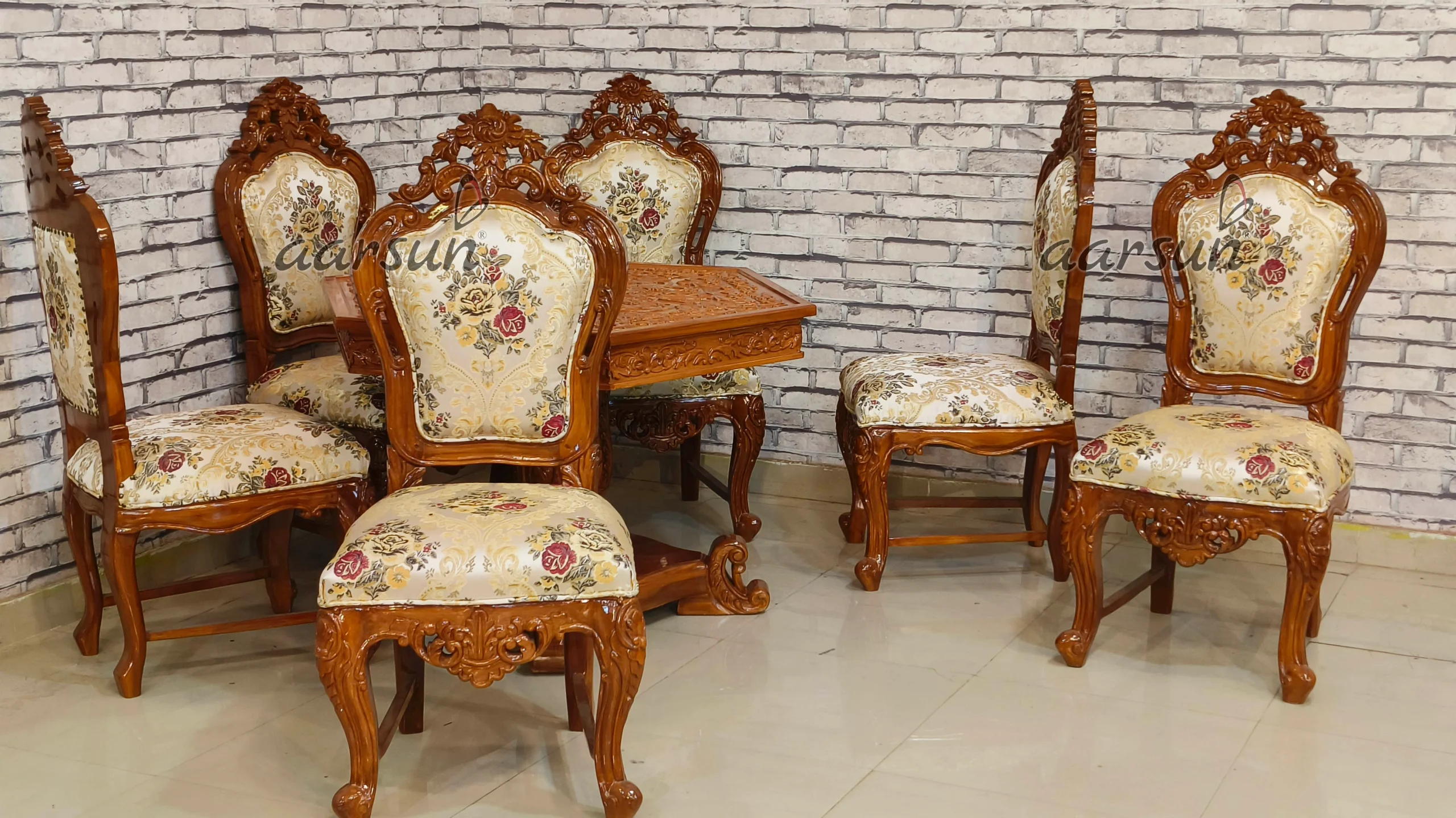 Wooden Handcrafted Hexagon Shape Dining Table Set Design view 7
