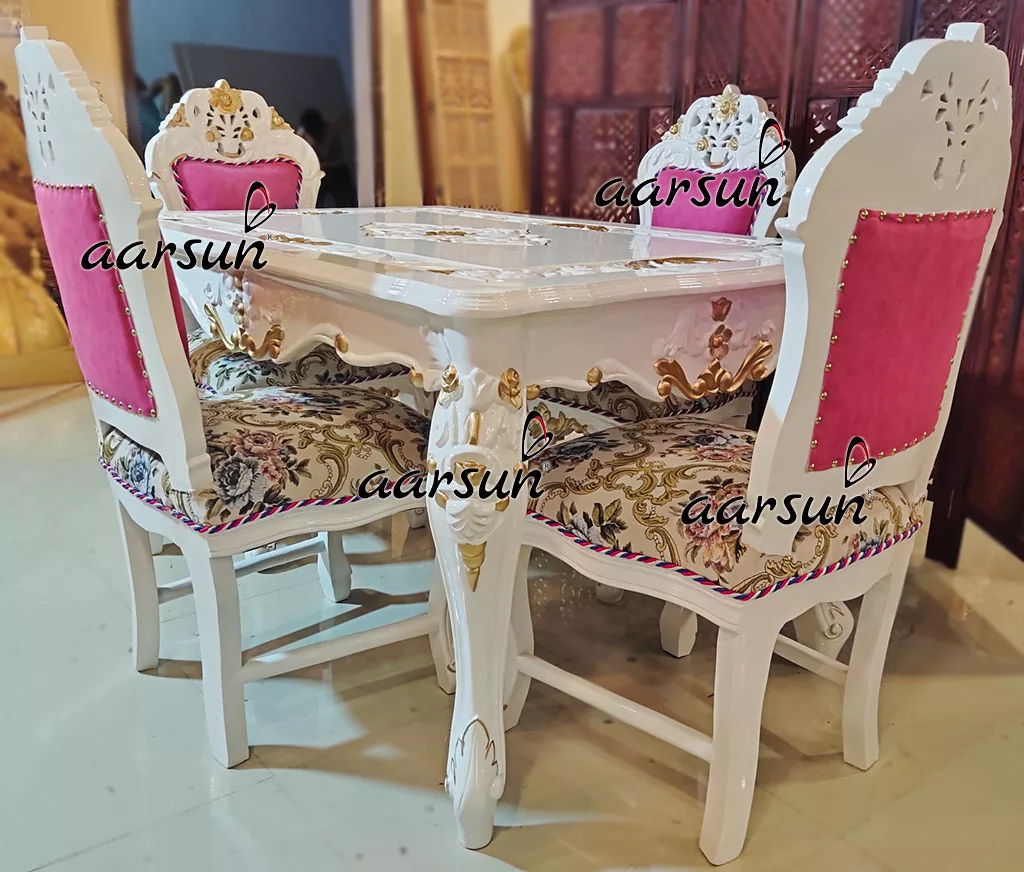 Luxurious White Dining and Gold Highlights view 3