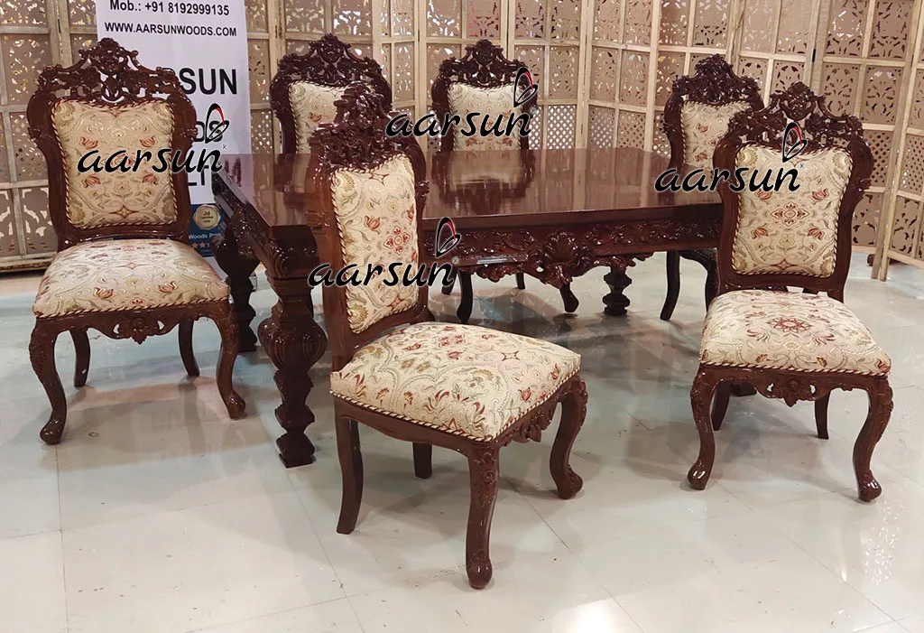 सागौन की लकड़ी में अद्वितीय डिज़ाइन 6 सीटर डाइनिंग