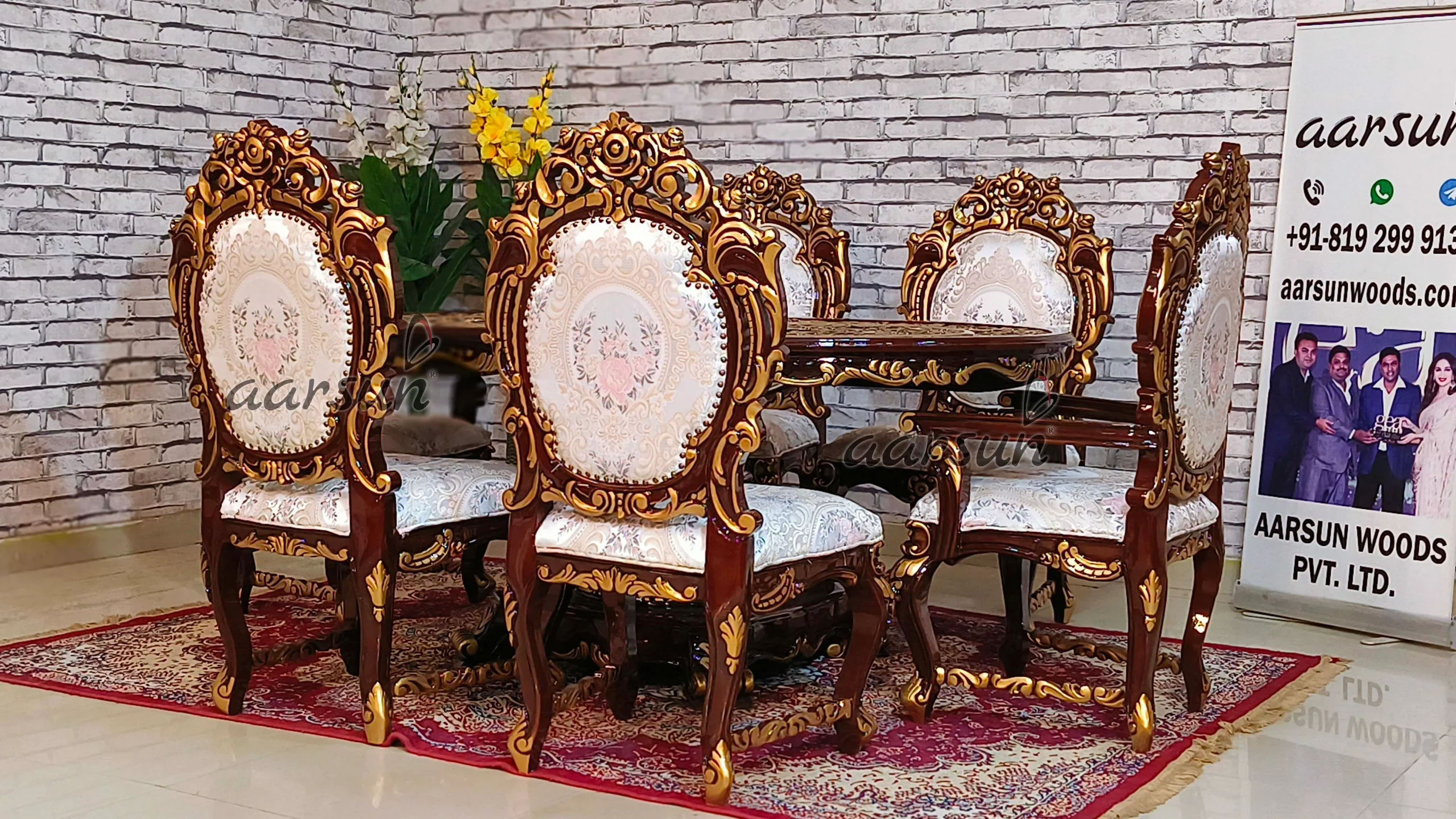 Teak Wood Double Carved 6 Seater Oval Dining Set Design view 3