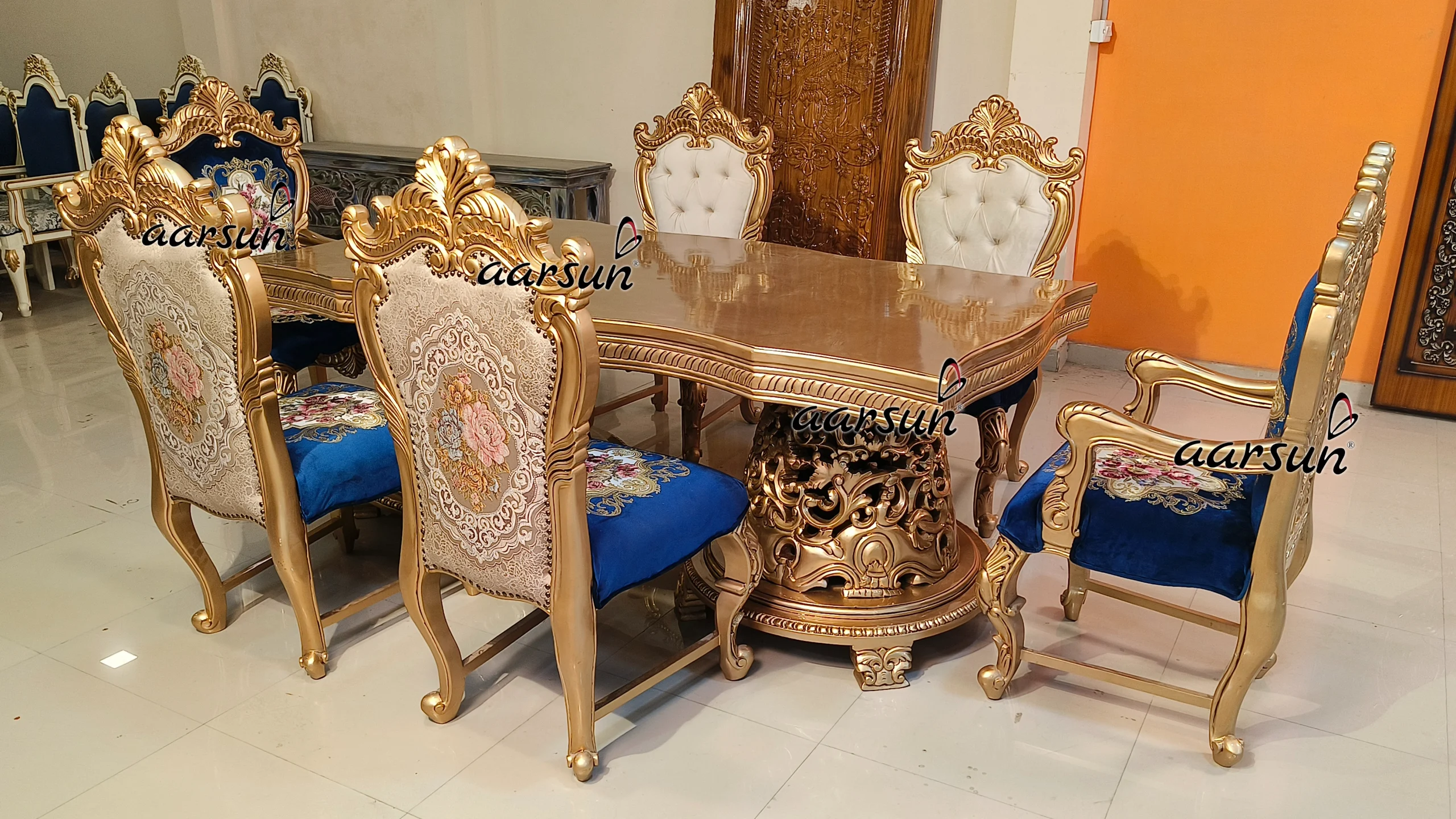 Double Carved 6 Seater Dining in Teak Wood view 6
