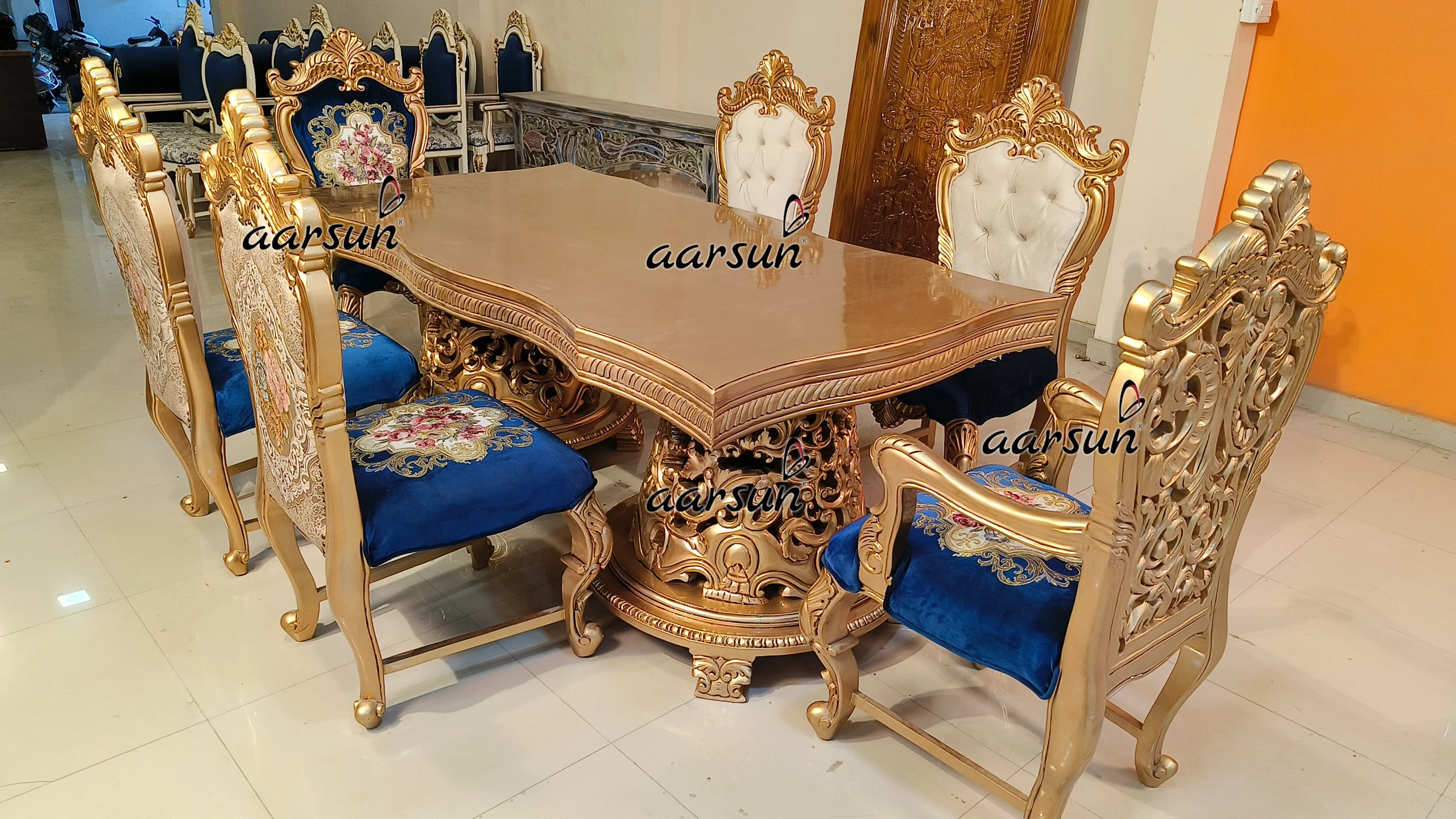 Double Carved 6 Seater Dining in Teak Wood view 7