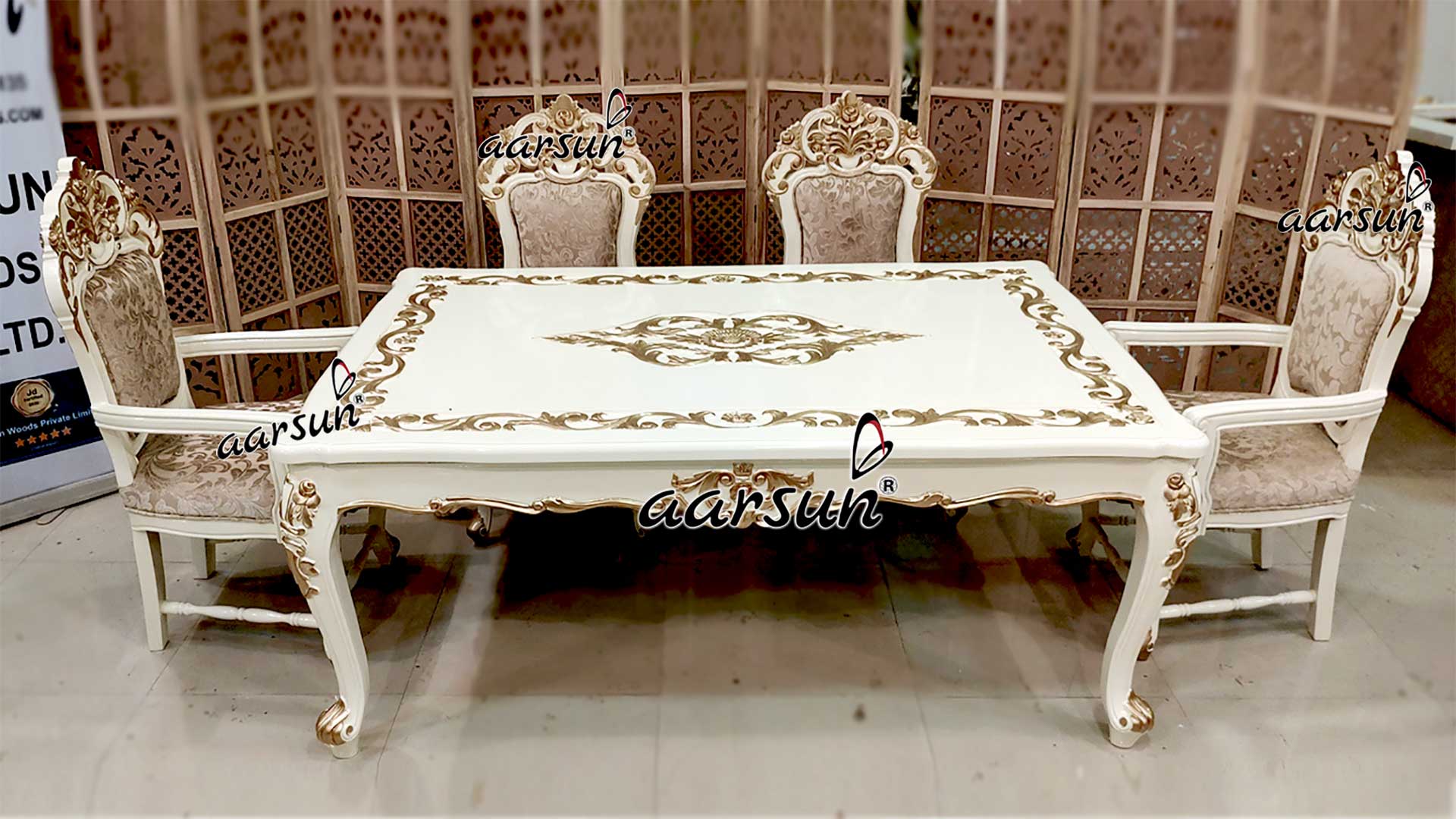 Dining Set in White & Gold view 5
