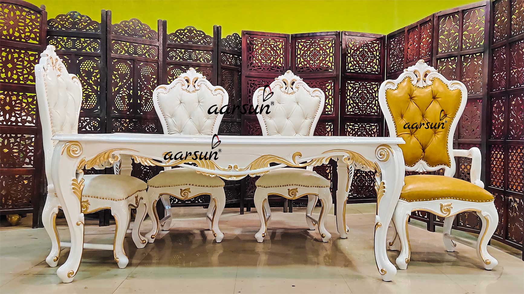 Royal Dining Set 6 Seater in White & Gold view 5
