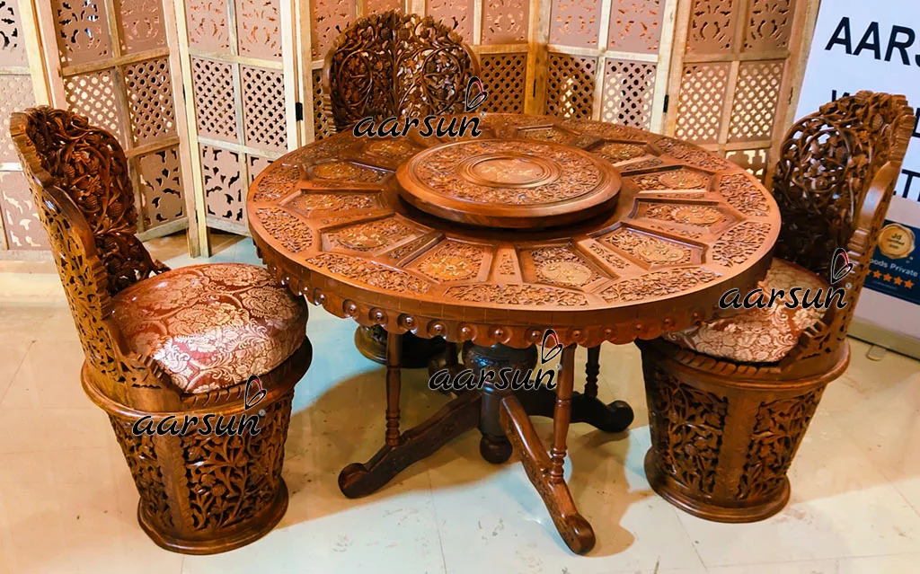 Hand Carved 4 Seater Round Dining Set view 5