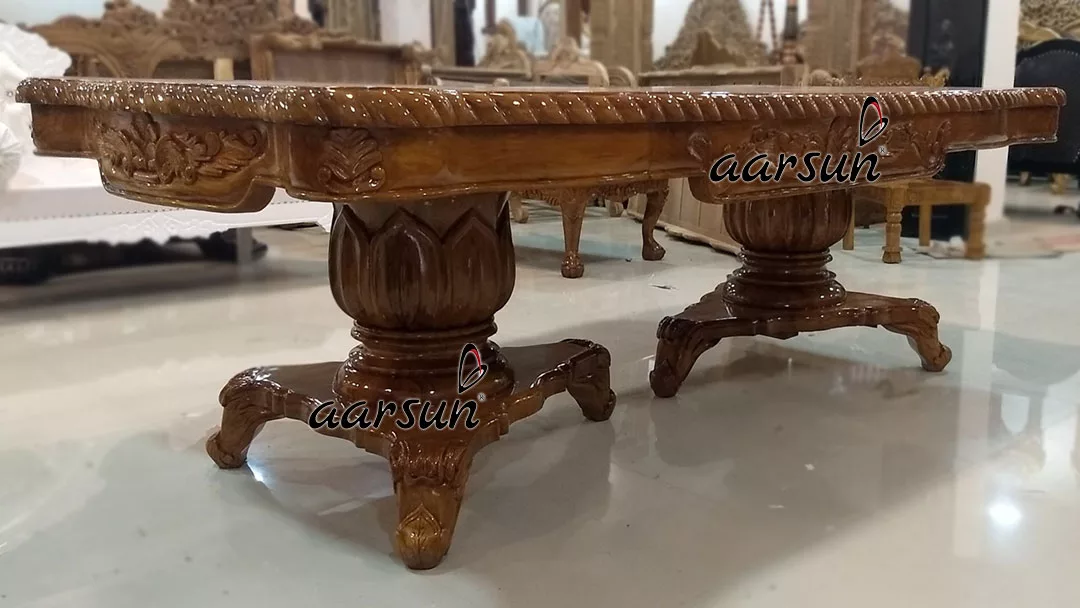 Hand Carved Teak Wood Royal Dining Table view 3