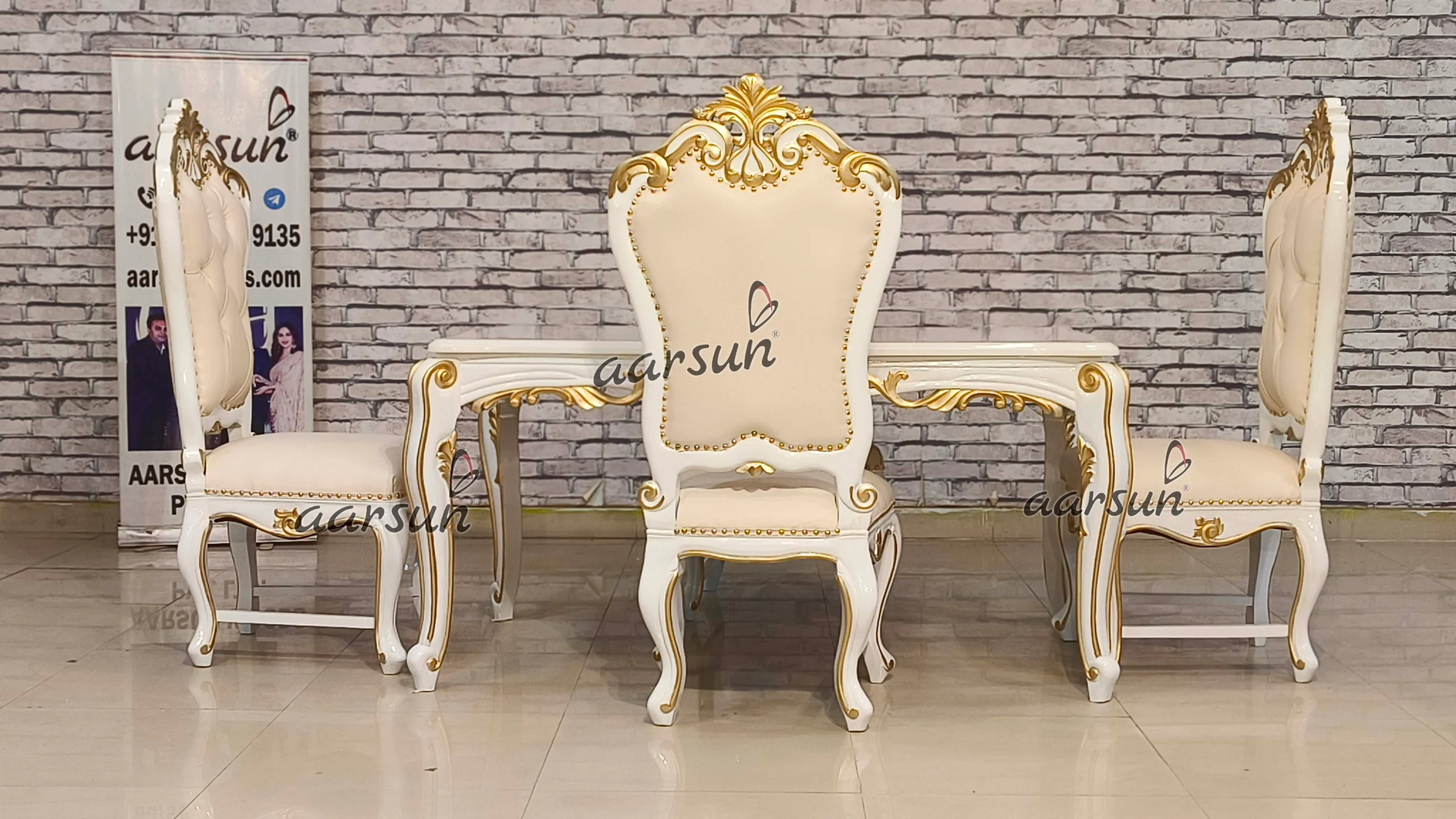 04 Seater Dining Set With White Marble Top view 3