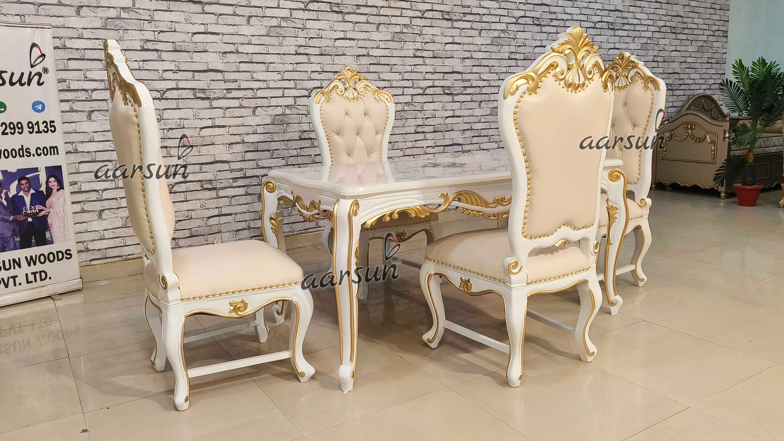 04 Seater Dining Set With White Marble Top view 4