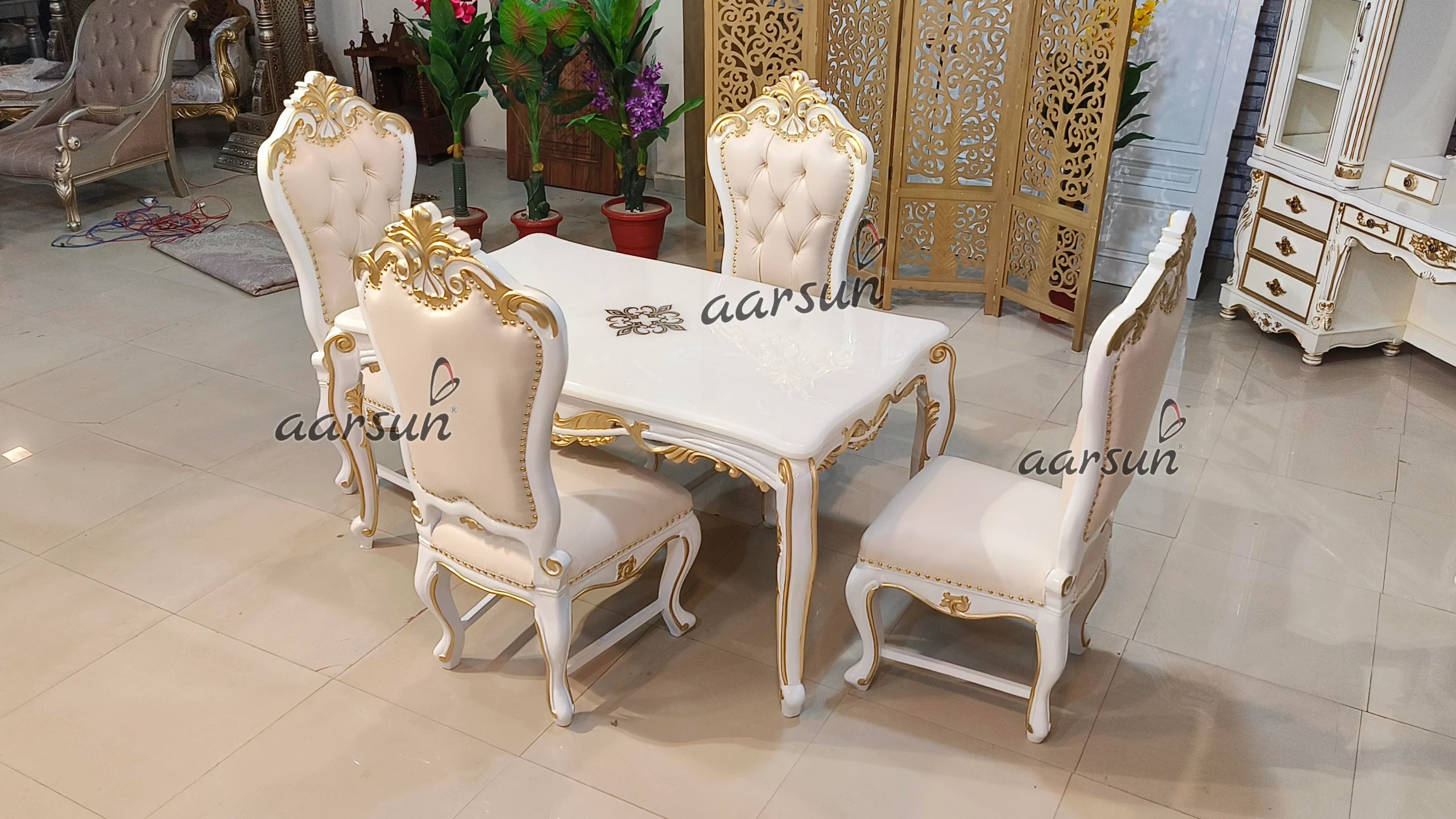 04 Seater Dining Set With White Marble Top view 6