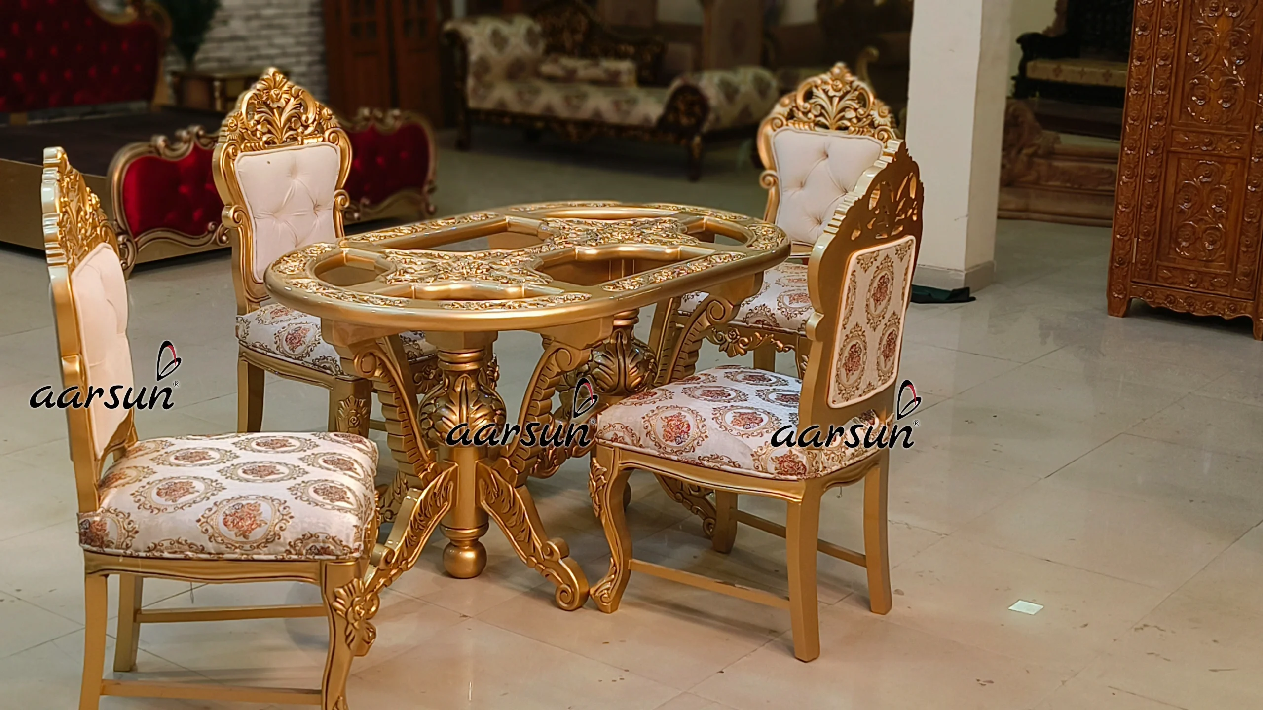 4 Seater Antique Gold Dining Set view 3