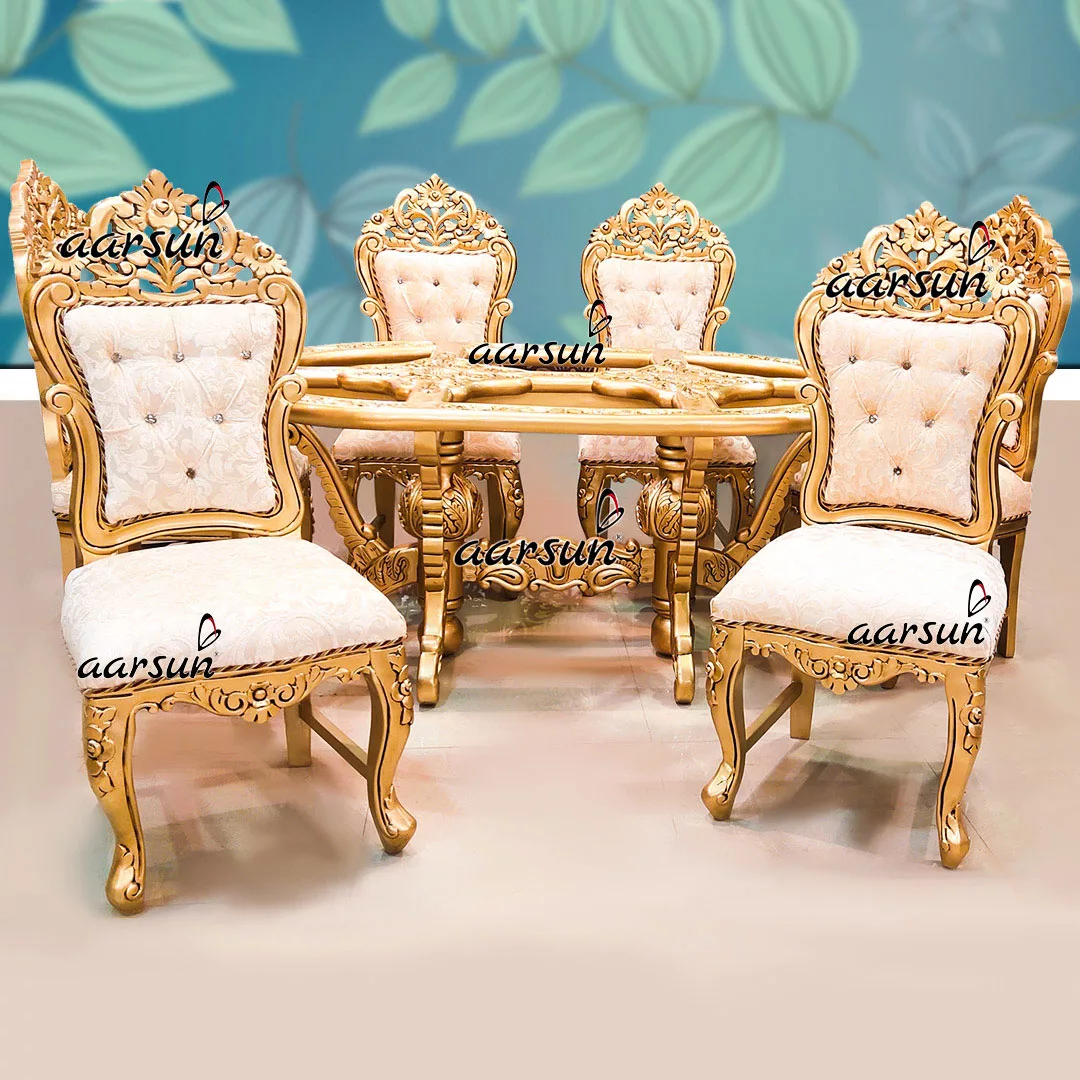 6 Seater Antique Gold Oval Dining Set