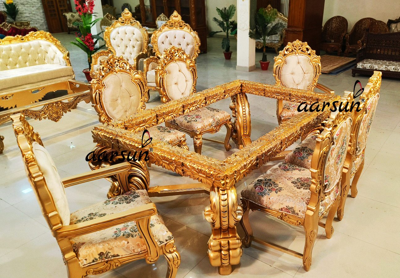 6-Seater Dining Set in Antique Gold Finish view 5