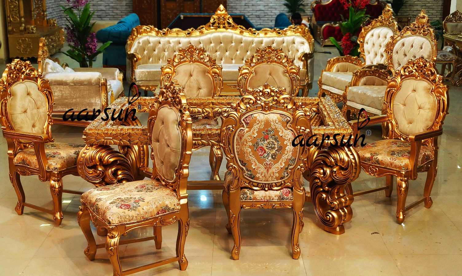 6-Seater Dining Set in Antique Gold Finish view 7