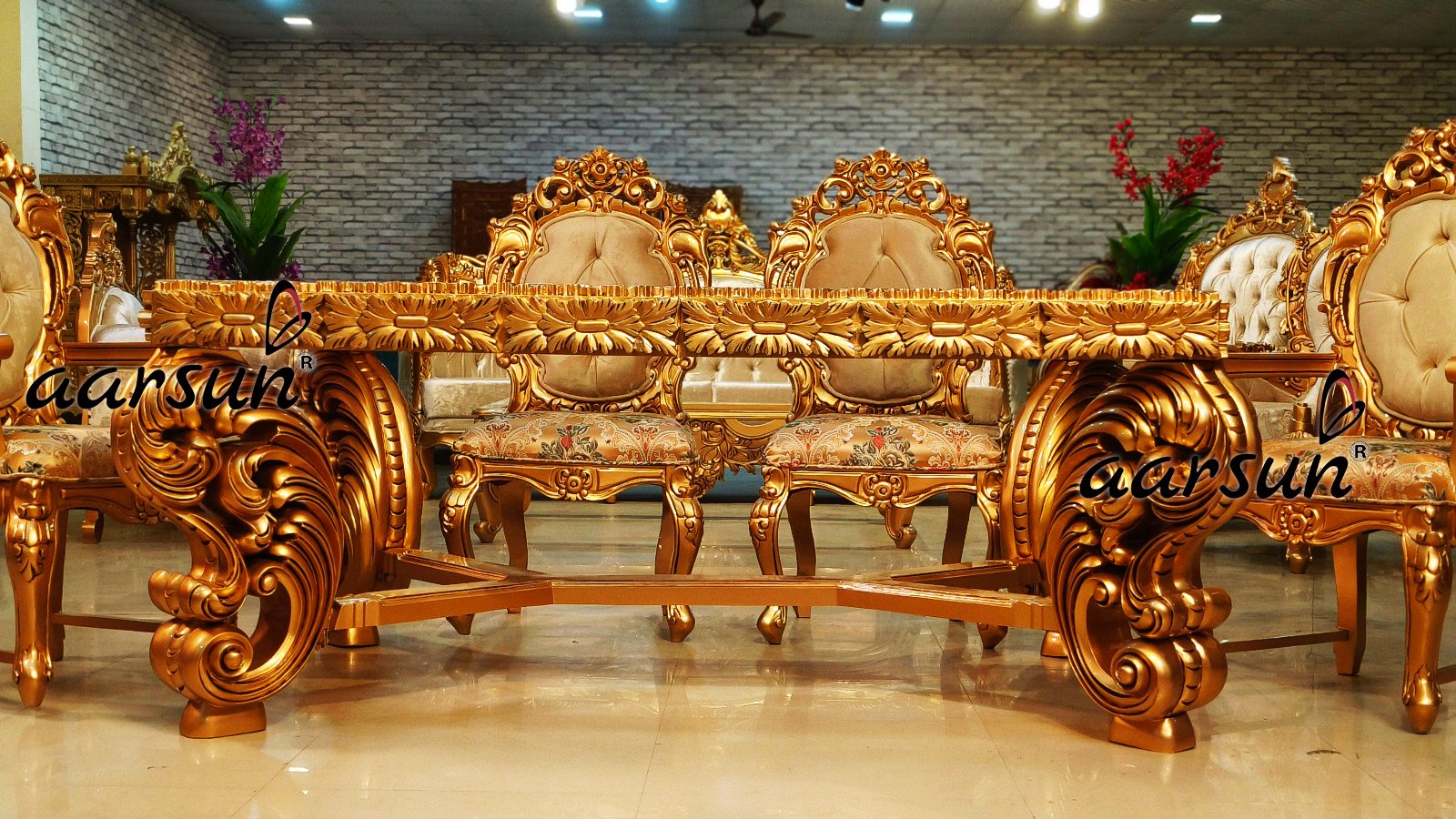 6-Seater Dining Set in Antique Gold Finish view 8