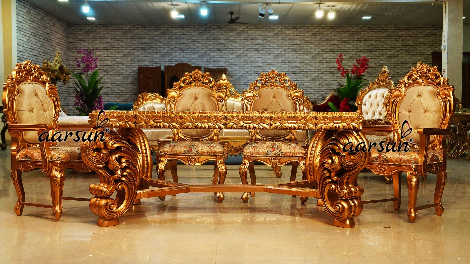 6-Seater Dining Set in Antique Gold Finish view 9