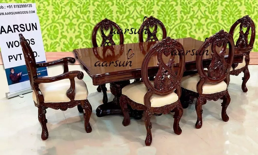 6 Seater Dining Set in Dual Tone Finish