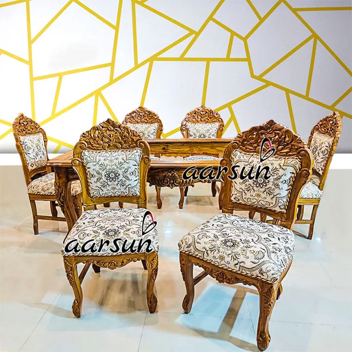 6 Seater Dining Set in Teak Wood Matte Finish