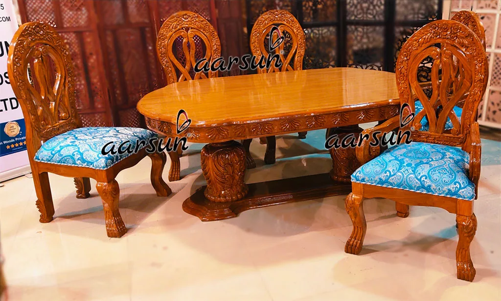 6 Seater Honey Finish Dining in Teak Wood view 3