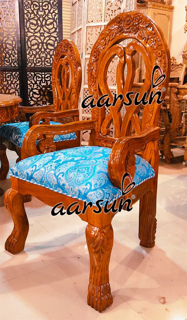 6 Seater Honey Finish Dining in Teak Wood view 4