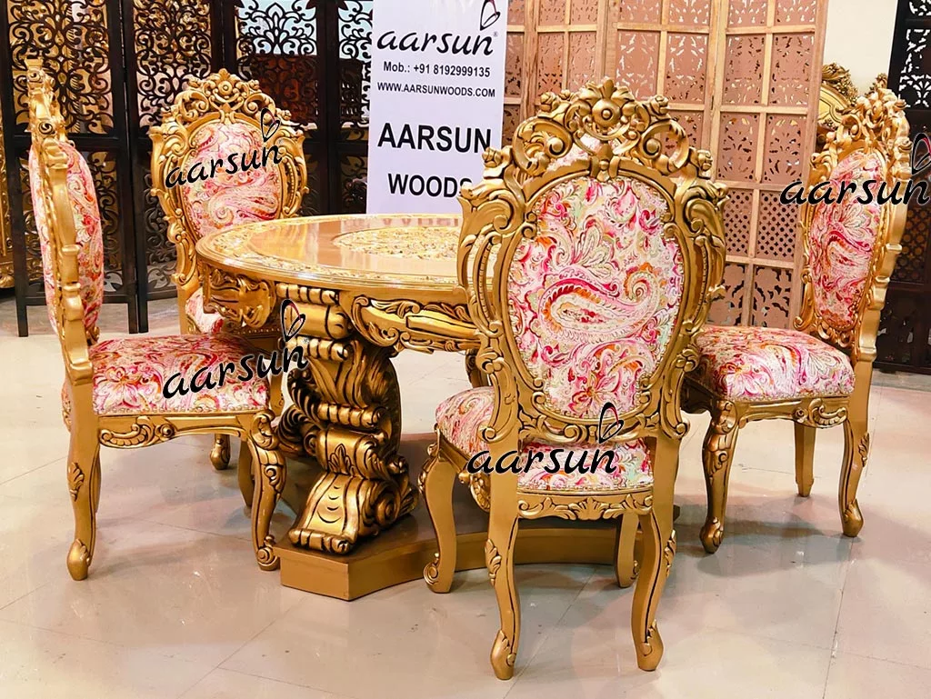 6 Seater Round Dining Set with Double Carved Chairs view 4