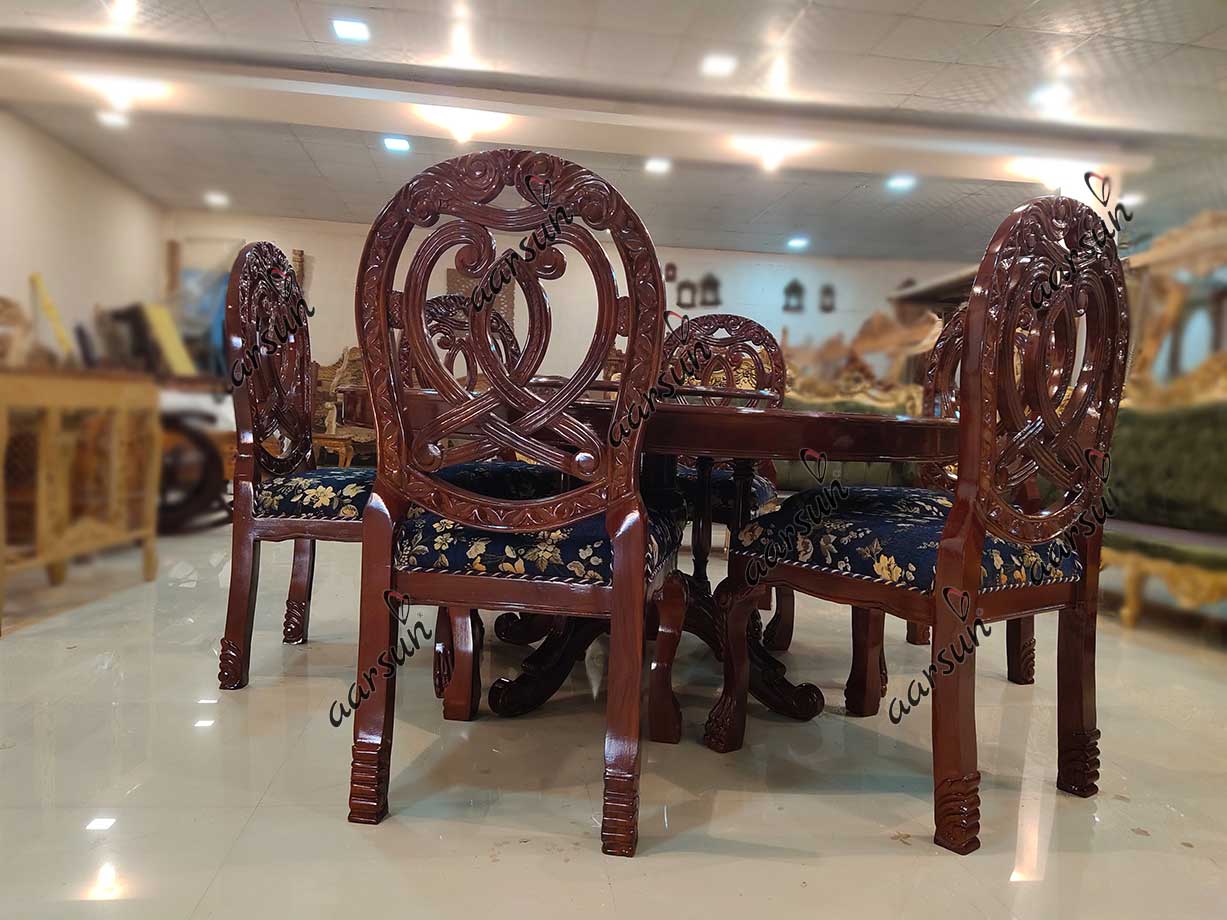 6 Seater Round Dining Table Set Dark Brown Finish view 6