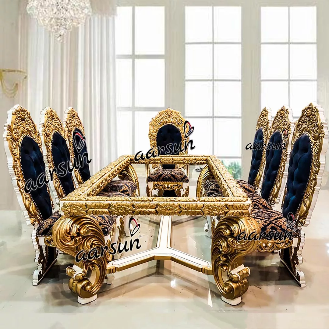 8 Seater Dining Set in White Gold Finish