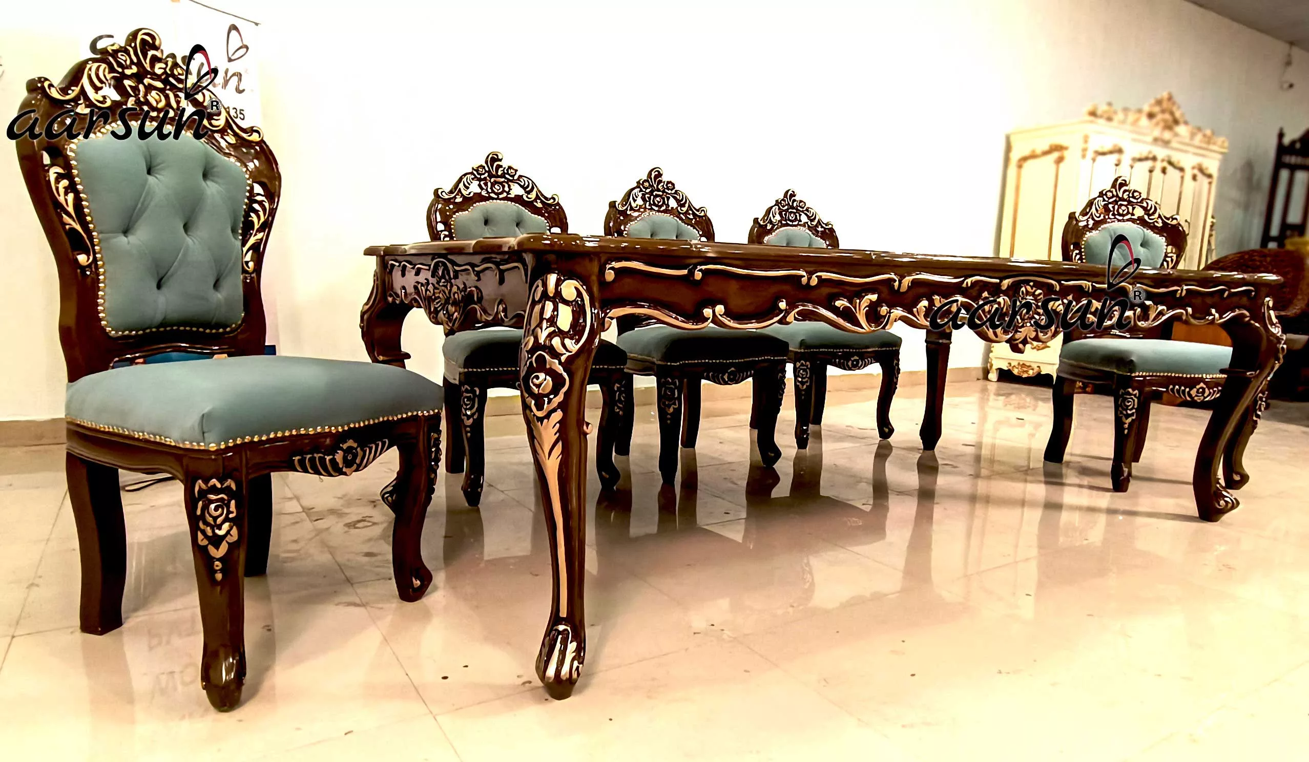 8 Seater Royal Dining Set in Solid Wood view 3