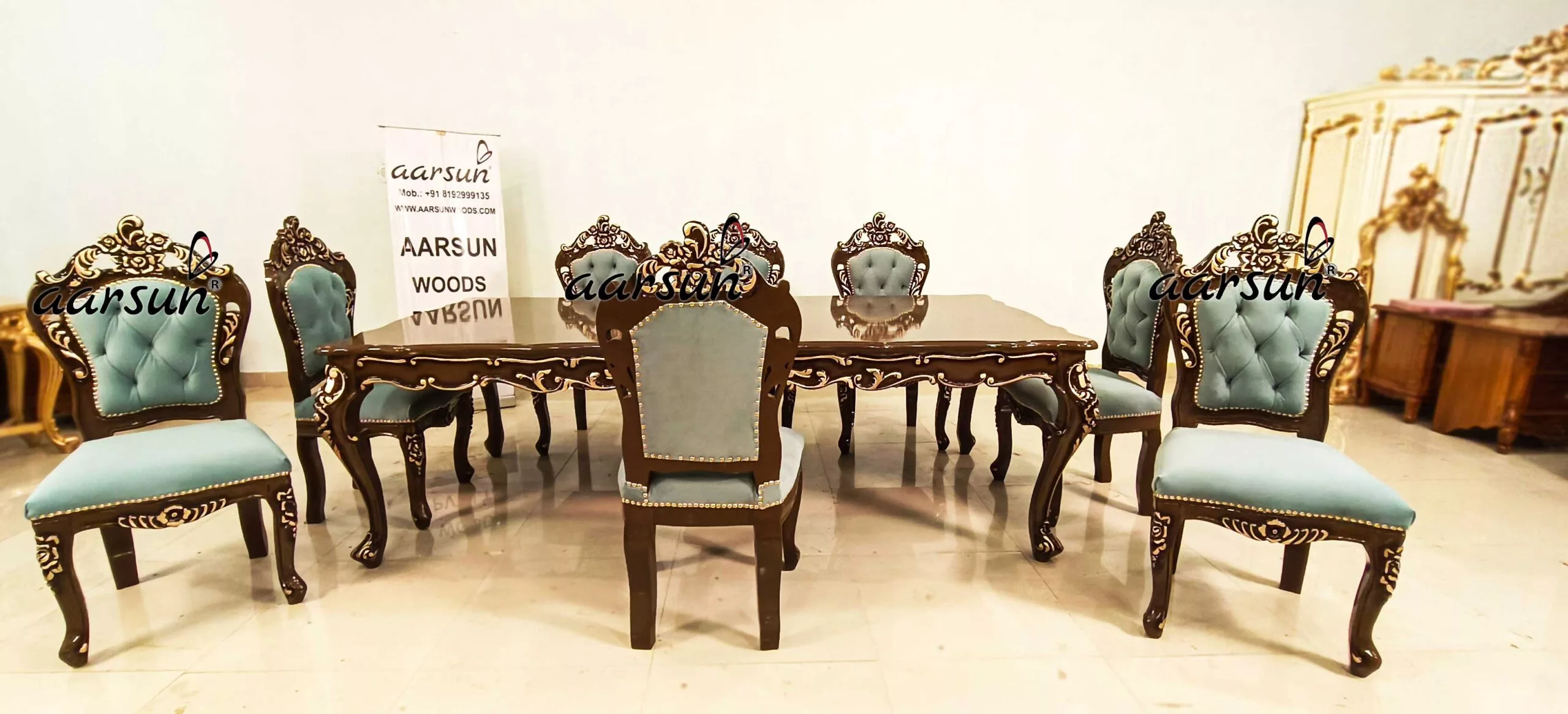 8 Seater Royal Dining Set in Solid Wood view 6