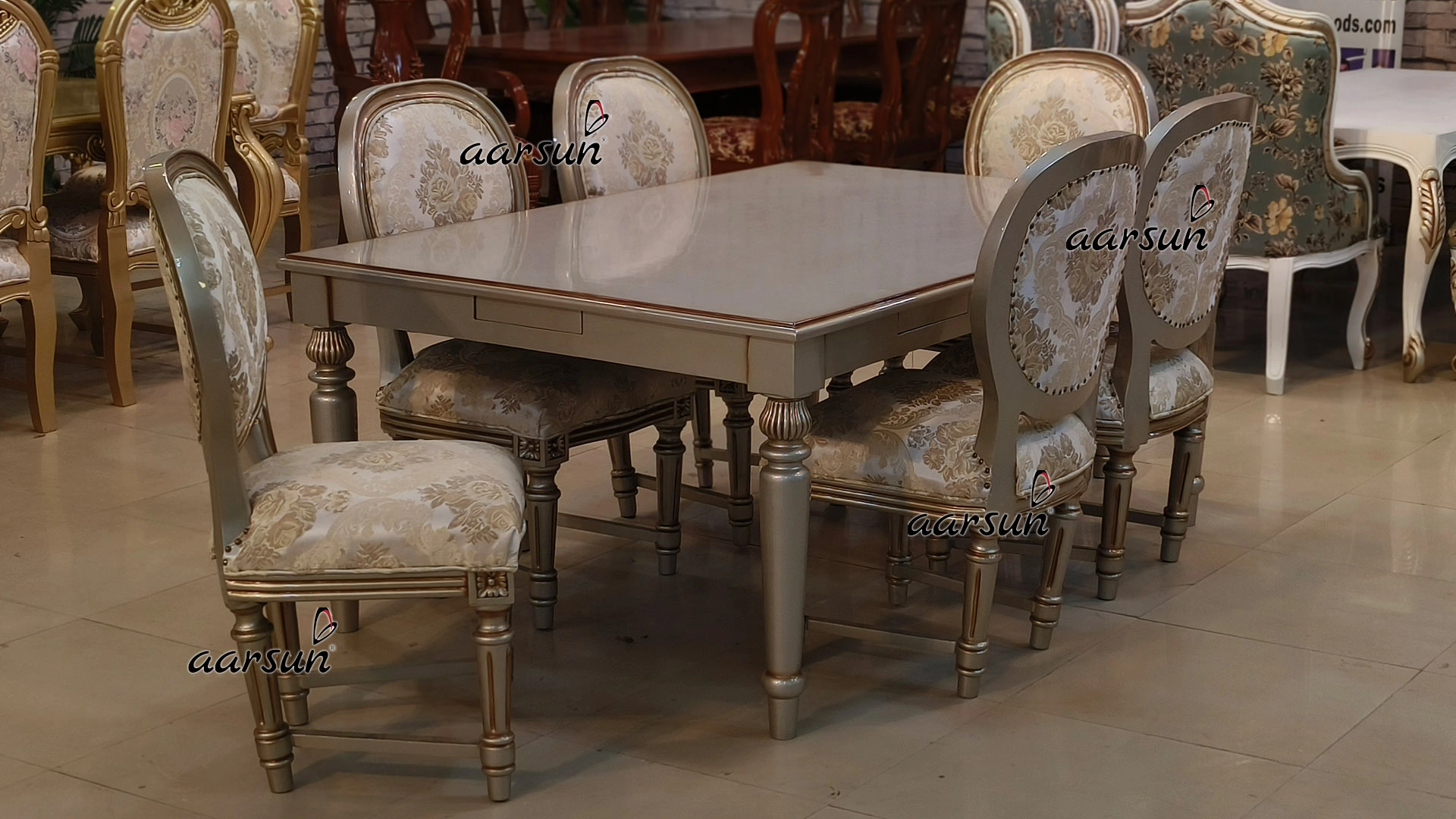 Champagne Gold 6-Seater Dining Table Set view 6