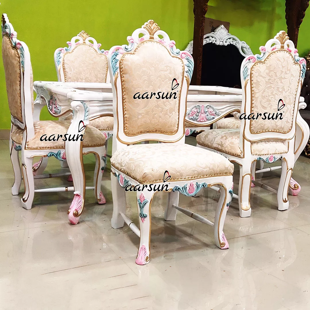 Classy White & Gold Dining Set for 6 view 3