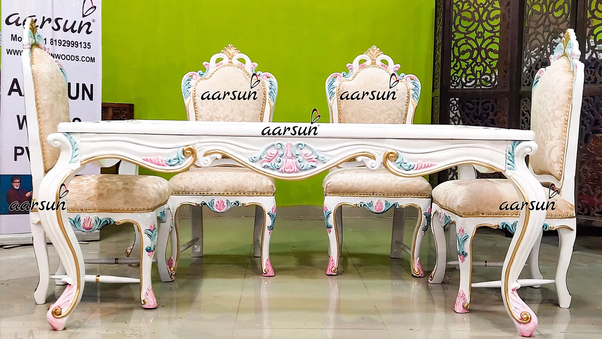 Classy White & Gold Dining Set for 6 view 4