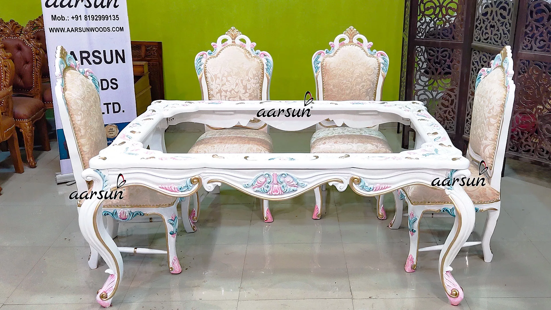 Classy White & Gold Dining Set for 6 view 6