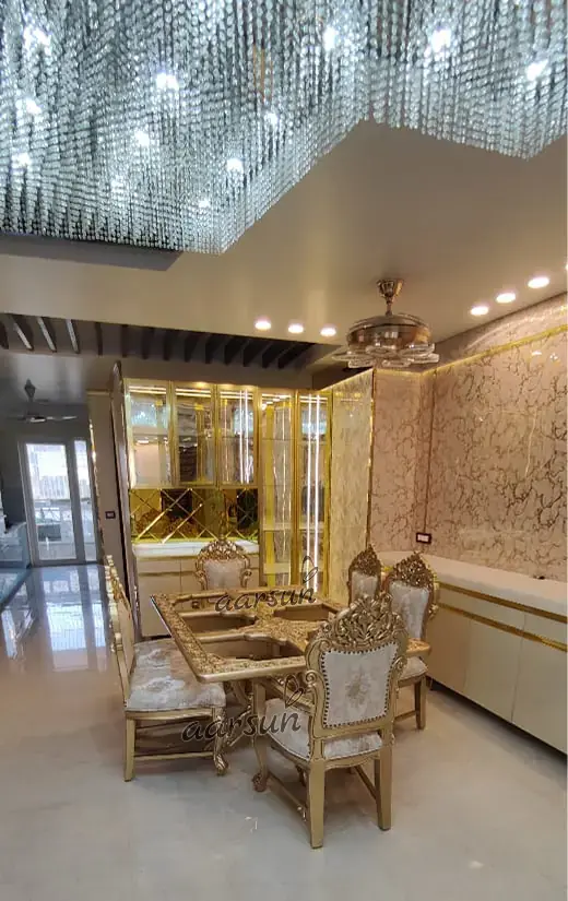 Designer 6 Seater Dining Table in Royal Gold view 4