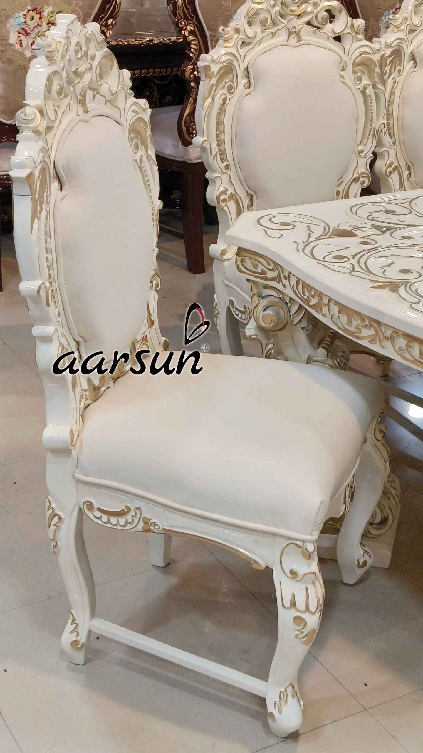Dining Table Set in classic white finish view 3